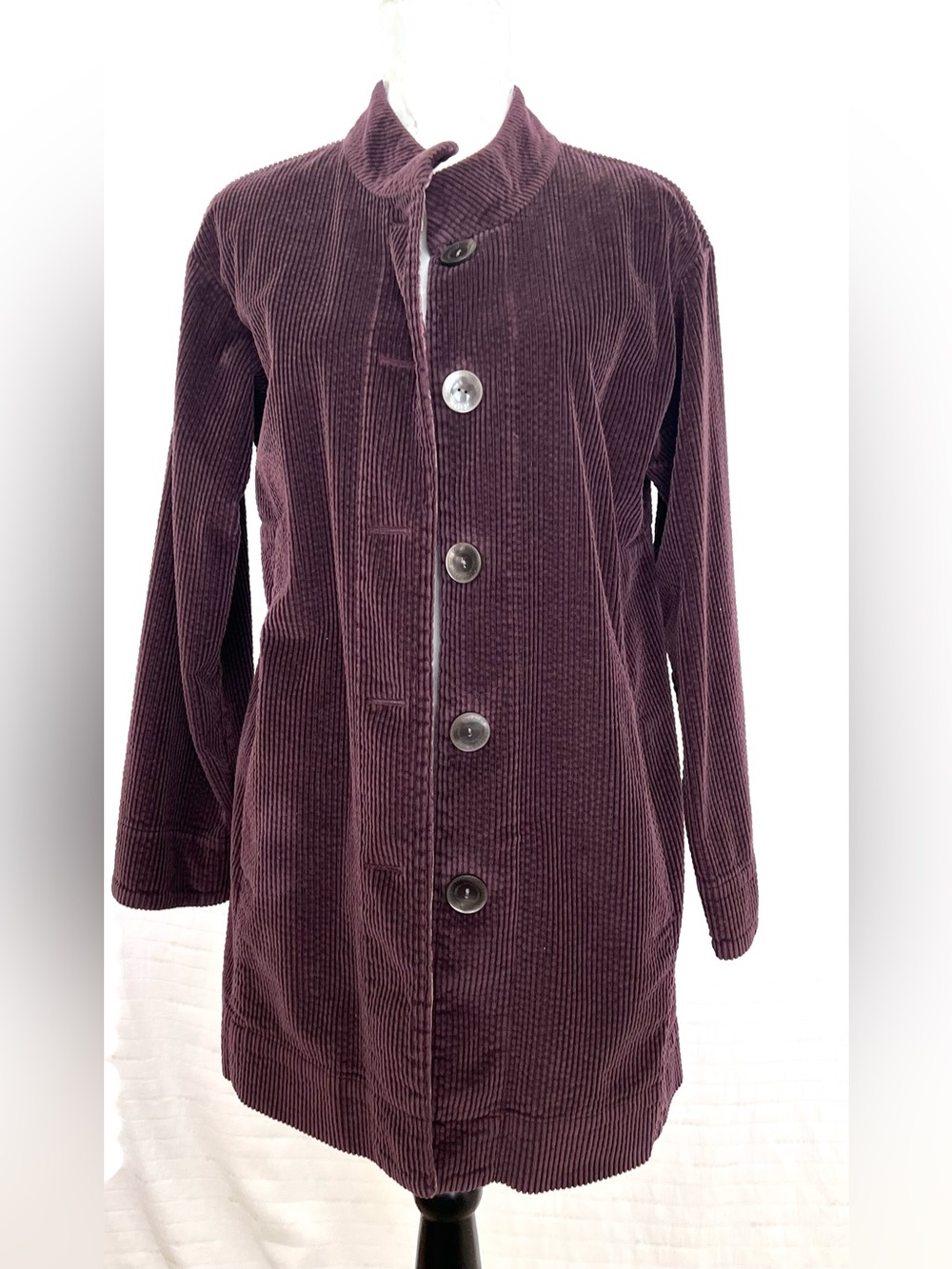 J. Jill Corduroy Coat w/Velvet Trim Plum Colored Sz M